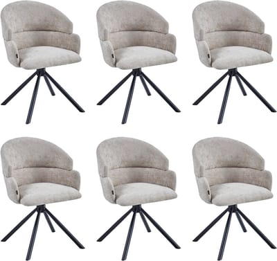 Colenis® - Elena Eetkamerstoel - Set van 6 - Taupe - Chenille Stof - Gestoffeerde zitting - Metalen poten - 180° - Draaistoel