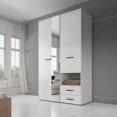 Meubella - Kledingkast Laura - Wit - 128 cm - Met spiegel