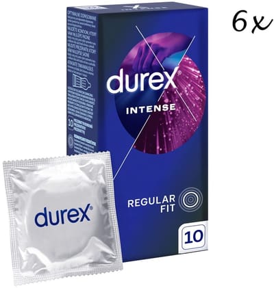 Durex Condooms – Intense Orgasm - 60 Stuks (6 x 10st) – Met Ribbels Voor Extra Stimulatie - Discreet en Stevig Verpakt