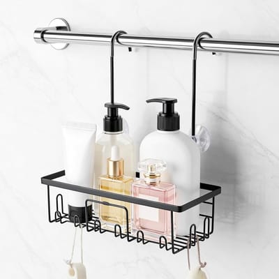 Hanging Shower Shelf zonder Boren, Rvs Doucheplank met Haakjes voor Shampoo en Zeep, Ideaal voor Badkameropslag