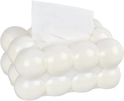 GELLDG Tissuebox - Wolkvormige tissuebox - Kunststof - Praktische tissuebox - Lichtgewicht en draagbaar - Straalt luxe en elegantie uit - Gebroken wit - 19,5 x 12 x 9 cm - Geschikt voor badkamers, slaapkamers, eetkamers en kantoren