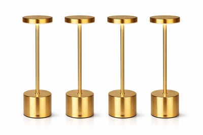 Tafellamp Set van 4 – Oplaadbaar & Dimbaar – Goud - Metaal – Draadloos – 3 Lichtstanden (Warm/Wit) – LED Tafellampen