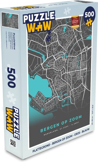 Puzzel Plattegrond - Bergen op Zoom - Grijs - Blauw - Legpuzzel - Puzzel 500 stukjes - Stadskaart