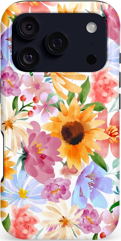 Casetastic hoesje geschikt voor Google Pixel 11 Pro XL - Dubbellaagse bescherming - Bloemenwind - Fashion Case - Lichtblauw Terracotta Geel