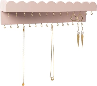 Famanu – Sieraden organizer aan de muur, hangende houder voor kettingen, oorbellen en ringen, roze