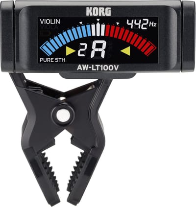 KORG AW-LT100V Opsteekbare stemapparaat voor viool en altviool met een batterijduur van 100 uur en een kleurrijk LCD-display.