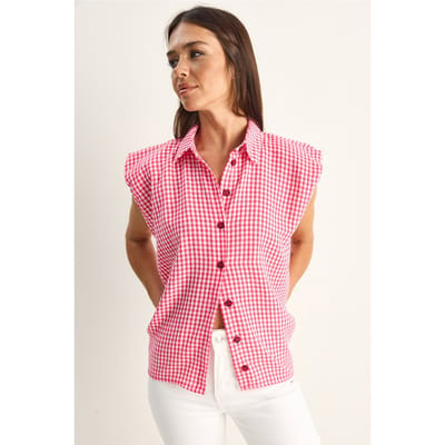 Gingham Katoenen Mouwloze Overhemd