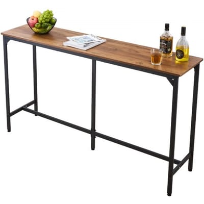 VEVOR bartafel met afgeronde randen en uitschuifbaar horizontaal ontwerp, rechthoekige bartafel/staande tafel (1600 x 398 x 915 mm), bistrotafel/eettafel, lichtbruin/zwart, geschikt voor minibars