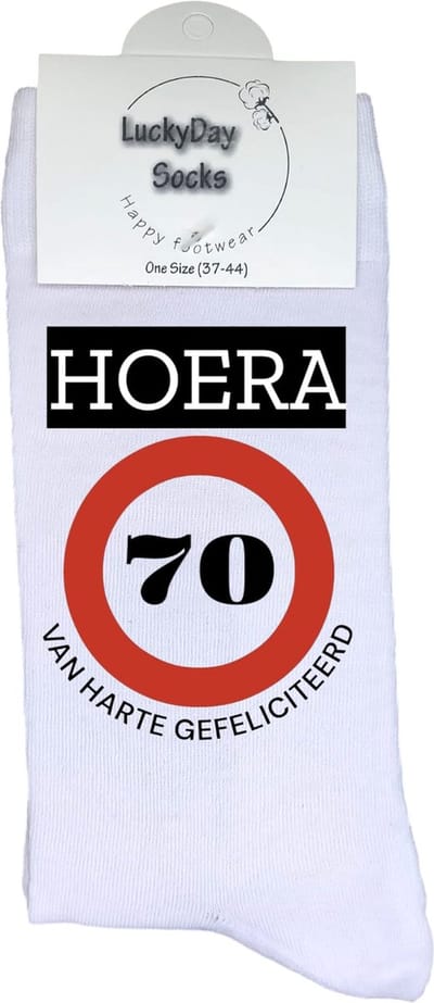 70 jaar Sokken - Gefeliciteerd - Jarig - Verjaardag - Grappige cadeau - Cadeau voor vrouw man - Kado - Verjaardags sokken - Verjaardags cadeau - Sokken waar je vrolijk van wordt - Maat 37-44