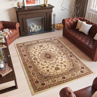 Tapiso Yesemek Vloerkleed Creme Klassiek Vintage Medaillon Frame Design Woonkamer Slaapkamer Tapijt Maat - 60x100