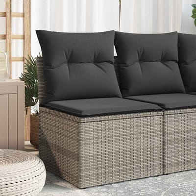 vidaXL - Tuinstoel - zonder - armleuning - met - kussens - poly - rattan - grijs