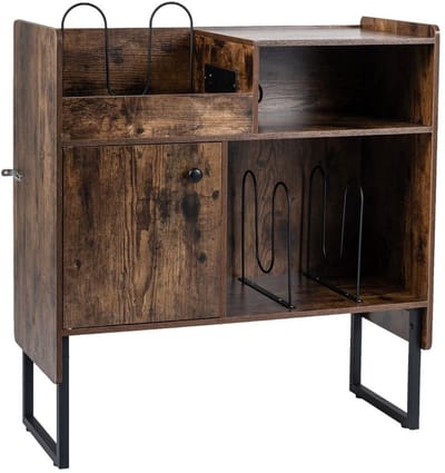 Platenspelermeubel - LP-kast - Platenspelerkast - Draaitafelstandaard - Platenspelerstandaard - Vintage Displayplank - Rustiek Bruin & Zwart