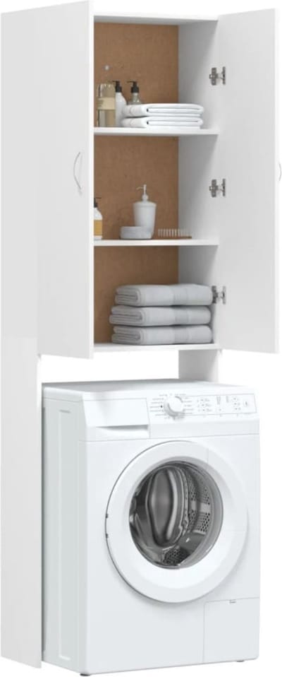 WNHB® Wasmachine Ombouw Kast – Verhoger & Opbergmeubel – Houten Wasmachinekast – Wit – Met Extra Opbergruimte