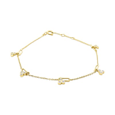 New Bling 9NBSAM-G230352 Gouden Armbandje met Zirkonia - Hangertjes - 5 Hangertjes - 3,6mm - Ankerschakel - 0,6mm - 16+1+1cm - 14 karaat - Goud
