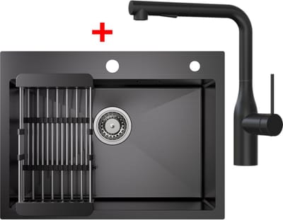 CECIPA max Spoelbak Antraciet 60x45CM - Spoelbak Keuken Met Keukenkraan - Multifunctionele Spoelbak - Spoelbak Met Afdruiprek - Spoelbakken Keuken - Wasbak Keuken - RVS