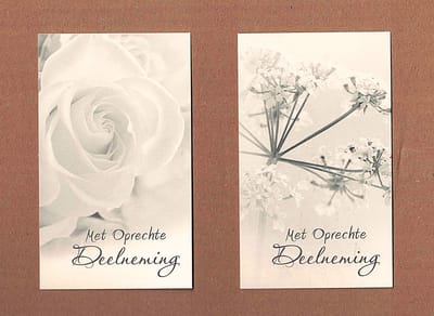 Rouwkaart met envelop set 6 - Condoleancekaart met envelop set 6 - Deelnemingskaart met envelop set 6 - wenskaart
