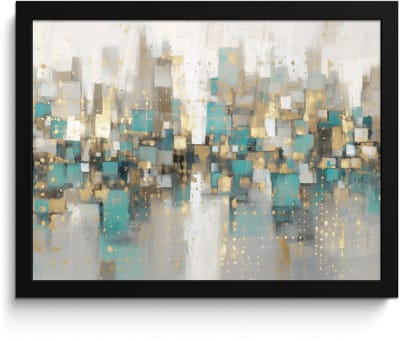 Poster in lijst - Fotolijst 40x30 cm - Posters - Abstract - Blokken - Goud - Skyline - Posterlijst zwart - Decoratie - Wanddecoratie woonkamer - Muurdecoratie slaapkamer