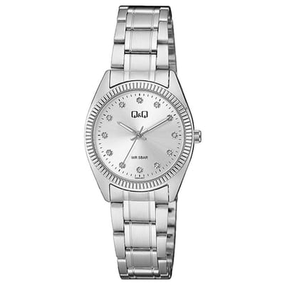 Q&Q QZ65J201Y - Horloge - Polshorloge - Dames - Vrouwen - Analoog - Rond - stalen band - Metaal - Briljante Stippen - Zilverkleurig