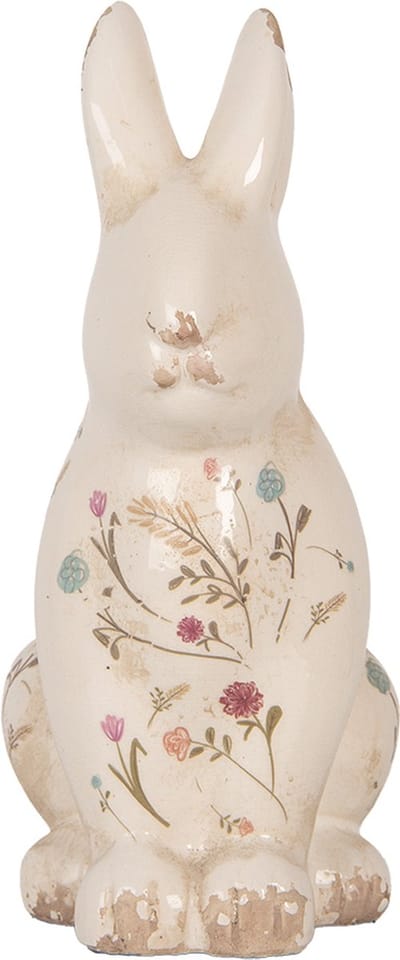 Clayre & Eef Decoratie Beeld Konijn 16x12x28 cm Beige Keramiek Bloemen