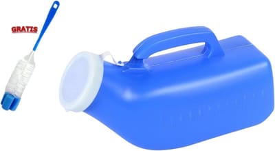 Urine Container – Urinaal – Urinebeker – Plasfles Mannen – 2 Liter – Met Klikdeksel & Handvat – Blauw – Inclusief Gratis Schoonmaakborstel
