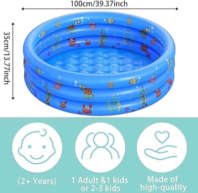 Opblaasbaar zwembad, opblaasbaar kinderbadje, kinderzwembad, kinderbadje, opblaasbaar kinderzwembad, 3 wielen, diameter 100 cm, hoogte 35 cm