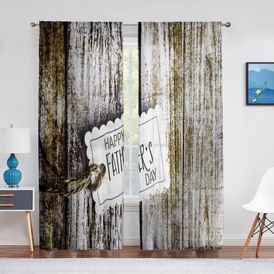 Fijne Vaderdag Transparant Voile Gordijn Oceaan Strand Zonsondergang Kindersilhouetten Raam Tule Gordijnen voor Woonkamer Slaapkamer Decor 1 PCS W100XH250cm&Grommet Top