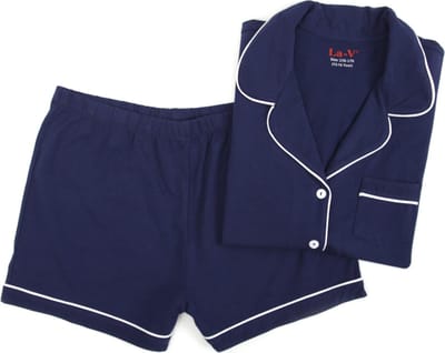 La V shortama voor Meisjes met klassieke kraag Donkerblauw 116-122