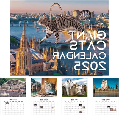 Wandkalender 2025 met reuzenkatten en stadskatten voor gezinnen en kantoor - Kattenkalender 2025 voor hotels met familieplanner