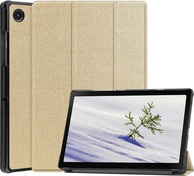 Hoes Geschikt voor Samsung Galaxy Tab A8 (2021 & 2022) hoes – tri-fold bookcase met auto/wake functie - 10.5 inch – Goud