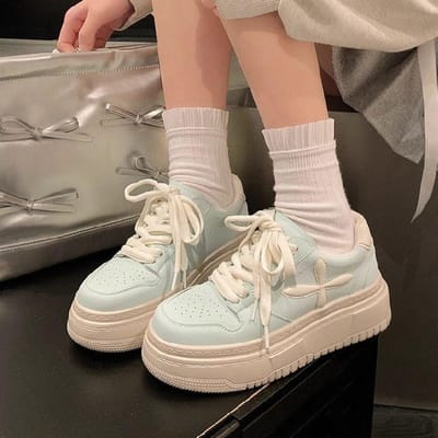 Campusstijl Meisje Japanse Niche Zomer Kleine Witte Schoenen Klavertje Vier IJzig Blauw Zachte Zus Platform Casual Boardschoenen 40 meer blauwe kleur