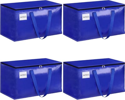 Verhuiszakken Heavy Duty - Opbergbakken Opvouwbaar - Opslag en Transport - Versterkte Handgrepen - 93 Liter 4-Pack - Blauw