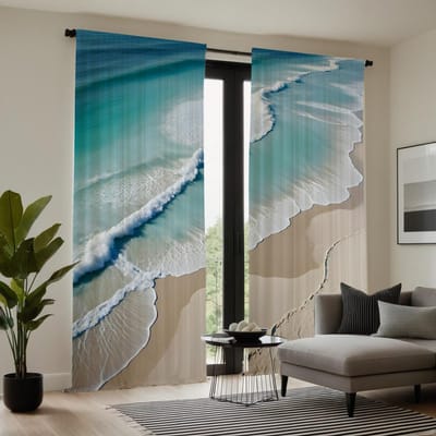 2 stuks HD zee strand decoratief gordijn Blauwe strik digitaal bedrukt gordijn Woondecoratie stijl decoratie woonkamer slaapkamer ro W52H63inchW132H160cm gray