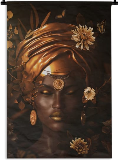 Wandkleed - Wanddoek - Vrouw - Bloemen - Accessoires - 60x90 cm - Wandtapijt