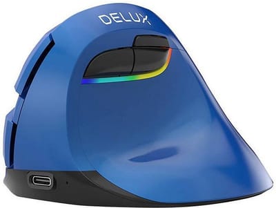 Delux M618Mini DB Draadloze Verticale Muis Rechtshandig – Compact – Bluetooth & 2.4GHz – Oplaadbaar – 4000DPI – RGB – Blauw