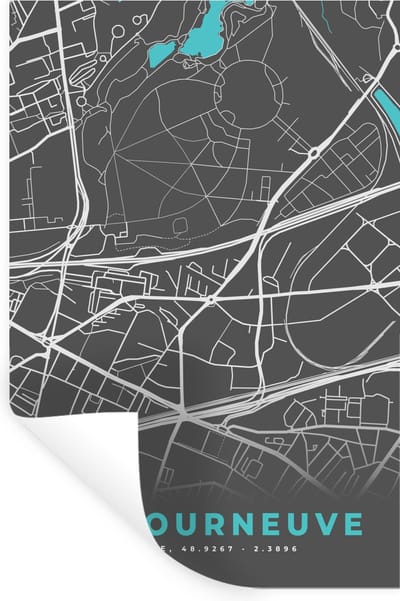 Muurstickers - Sticker Folie - La Courneuve - Stadskaart - Kaart - Plattegrond - Frankrijk - 20x30 cm - Plakfolie - Muurstickers Kinderkamer - Zelfklevend Behang - Zelfklevend behangpapier - Stickerfolie
