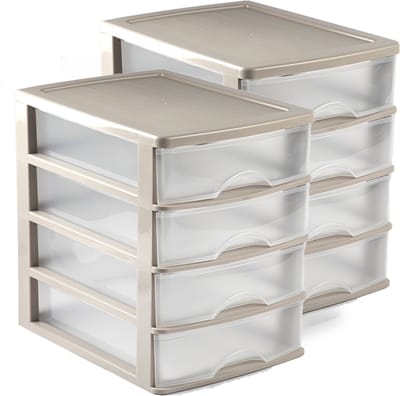 Plasticforte Ladeblok/bureau organizer met 2x lades - beige/transparant - L35,5 x B27 x H35 - Opruimen/opbergen laatjes