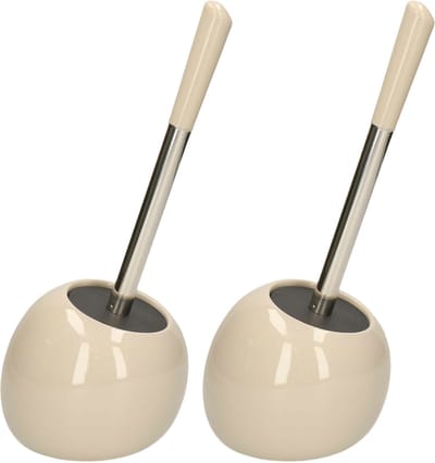2x 5five wc-/toiletborstel met houder rond - beige glans - keramiek - 36 cm