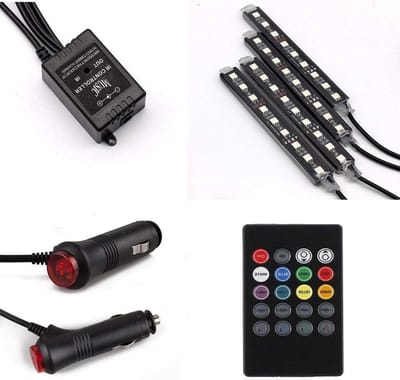 Multi-Color 4-in-1 LED Strip Lamp voor Auto-interieur, Sfeerverlichting met Afstandsbediening, 12V Decoratieve Verlichting