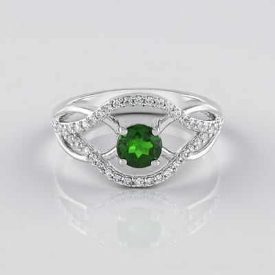 Cavill - Elegante Zilveren Ring met 0,898 ct Russische Diopsied - 925 Sterling Zilver Geplatineerd - 38 Cambodjaanse Pavé Zirkonia