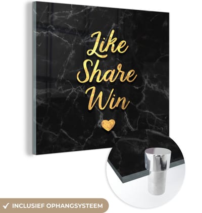 MuchoWow® Glasschilderij 50x50 cm - Schilderij acrylglas - Actie - Win - Goud - Marmer - Foto op glas - Schilderijen