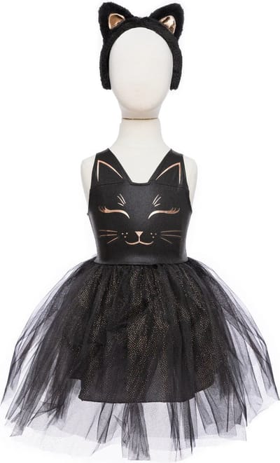 Great Pretenders Verkleedkledij Zwarte Kat - Jurk met diadeem - 5/6 jaar