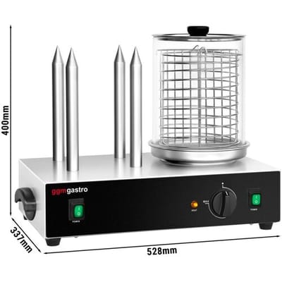 GGM Gastro Hot Dog Steamer / Würstchenwärmer - 1,1 kW - mit 4 Heizdornen für Brötchen Zilver / Zwart