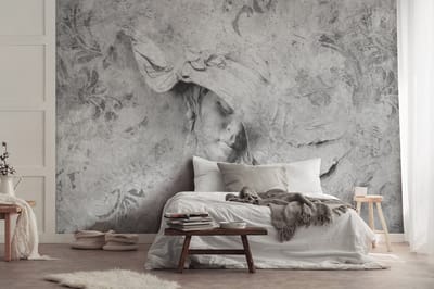 Vliesbehang - Fotobehang - Beton - Imitatie - Vrouw - Muur - Sculptuur - 184x254 cm (Hoogte x Lengte)