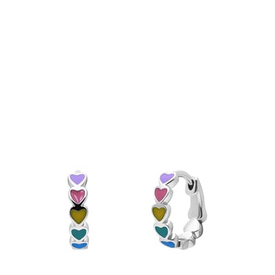 Lucardi Kinder Zilveren oorring hart enamel multi - Oorbellen - 925 Zilver - Zilverkleurig