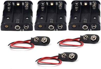 Batterijhouder AA en 9V Clip - Batterij Clips - Elektronica Projecten - Inclusief 9V I-Type Connectoren - 3x AA - Zwart