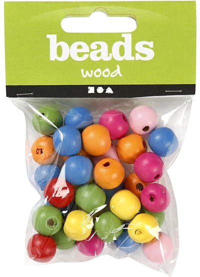 Houten kralen, d 12 mm, gatgrootte 2,5-3 mm, ca. 40 div, diverse kleuren, 22 gr