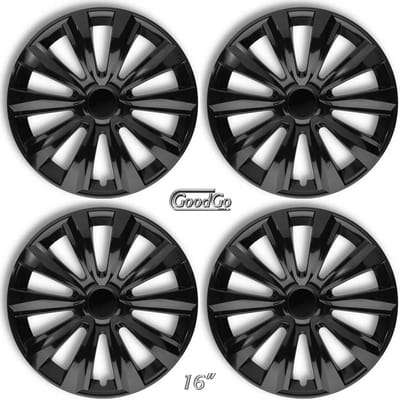 GoodGo Wieldoppen DELTA-BK 16 inch glanzend zwart. Set a 4 stuks (CONTROLEER UW BANDENMAAT en lees a.u.b. de onderstaande, uitgebreide tekst!)