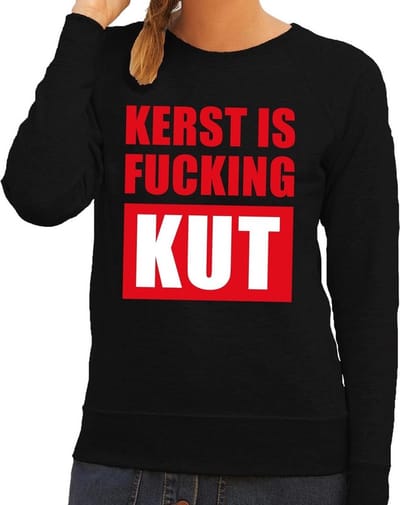 Foute kersttrui / sweater Kerst Is Fucking Kut zwart voor dames - Kersttruien XS