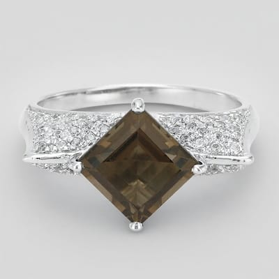 Cavill - Zilveren Ring met 1,99 ct Carré Rookkwarts & 0,614 ct Cambodjaanse Zirkonia - 925 Sterling Zilver - Elegante Damesring - Rookkwarts Ring