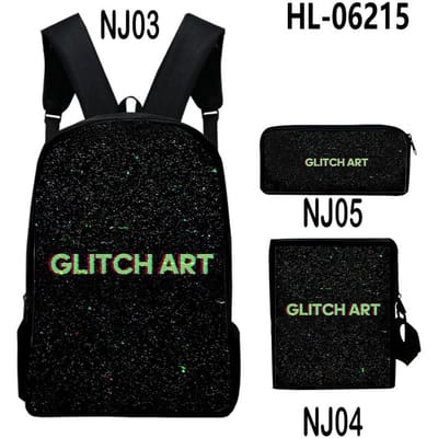 Klassiek Populair glitch art 3D Print 3 stuks/Set leerling Schooltassen Laptop Dagrugzak Rugzak Schuin gedragen schoudertas Etui